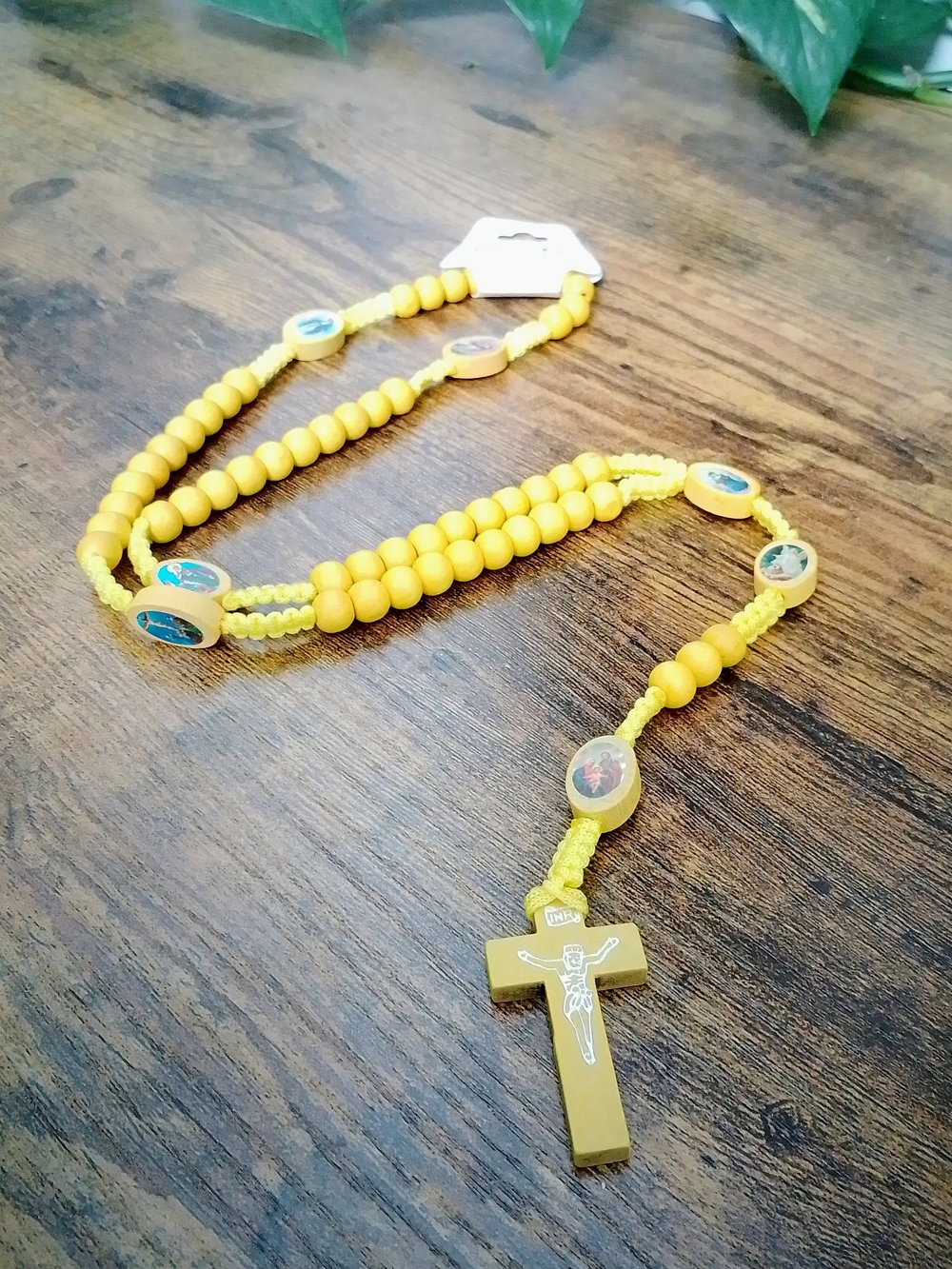 Yellow Rosary Necklace with Cross